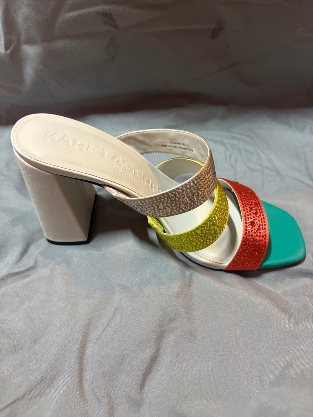 Karl Lagerfeld Multicolor Block-Heel Slide Sandals - Teal/Red/Yellow